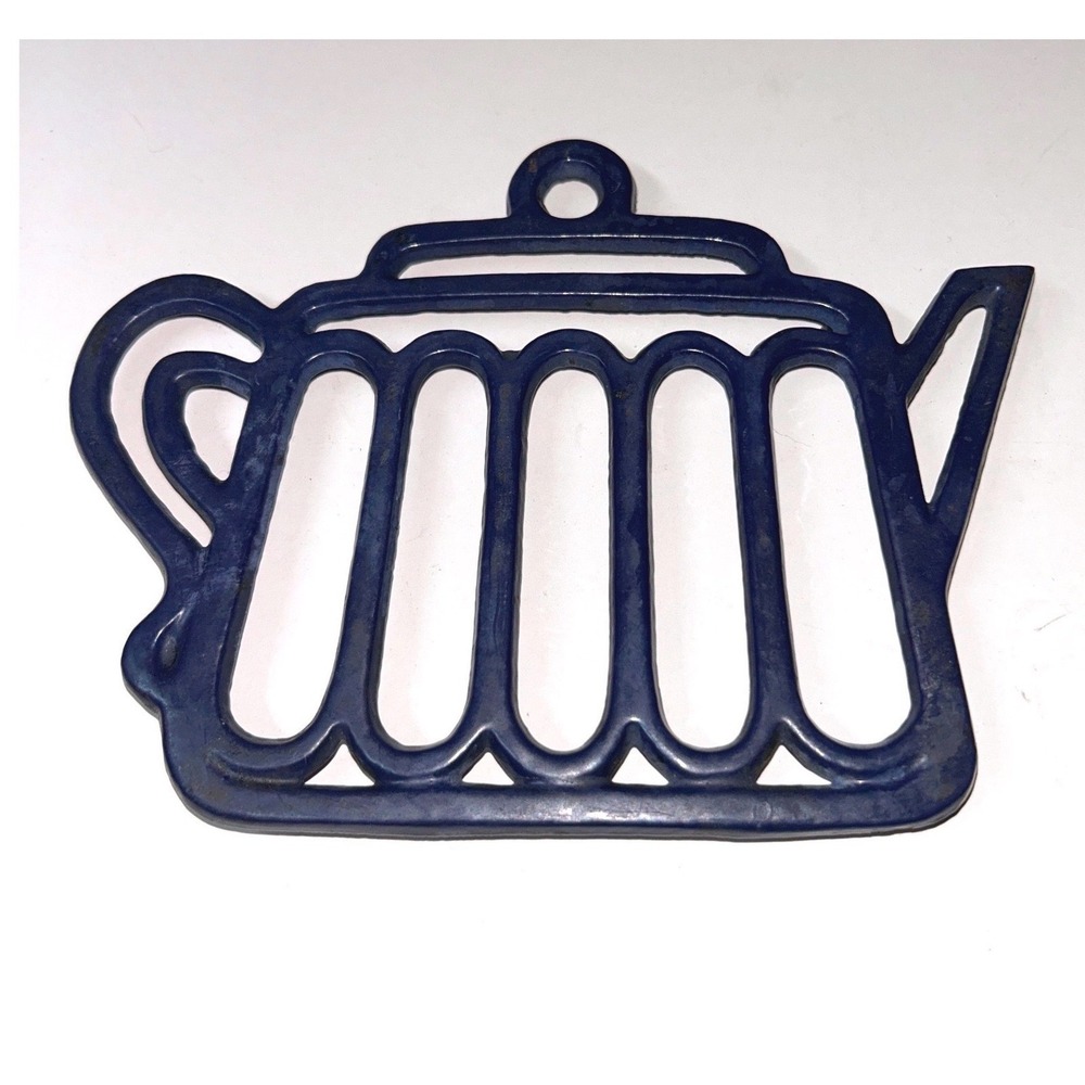 Blue Enamel Coffee Pot Kettle Cast Metal Trivet Wall Decor‎ Heavy DutyWith feet